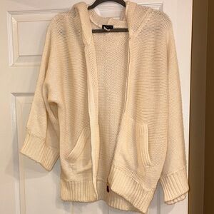 VENUS Cream Hooded Open-Front Knit Cardigan